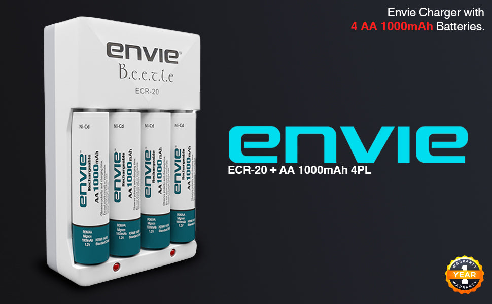 ENVIE® (ECR20+1000) Beetle Charger for AA & AAA Rechargeable Batteries icator