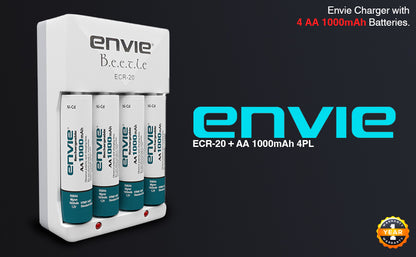 ENVIE® (ECR20+1000) Beetle Charger for AA & AAA Rechargeable Batteries icator