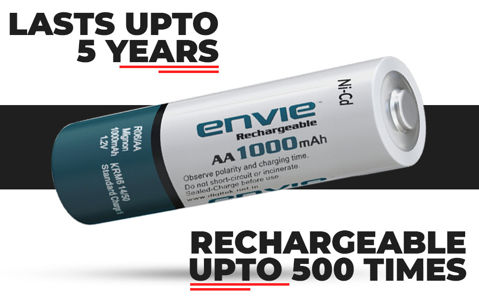 ENVIE® (ECR20+1000) Beetle Charger for AA & AAA Rechargeable Batteries icator