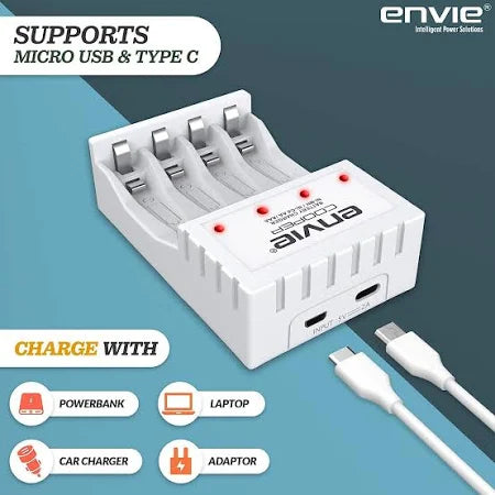 ENVIE® (ECR20+1000) Beetle Charger for AA & AAA Rechargeable Batteries icator